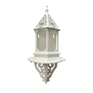 Country Farmhouse Wall Sconce Wooden Gazeebo White 20 Inches Tall Plant Holder